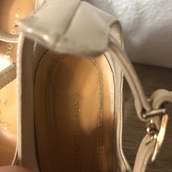 Carlos Rossetti Womens Size 6.5 Patent Block Heels -Bone Color Pink Strap Heels - Picture 6 of 11